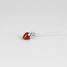 Strawberry Jewelry, Strawberry Necklace, Strawberry Charm, Silver Choker Necklace, Lady Bugs, Dainty Pendant, Contemporary Ring, Red Necklace, Silver Choker