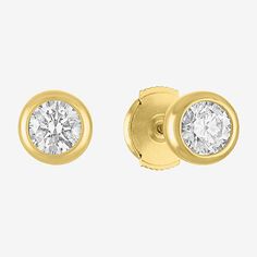 You'll love this contemporary pair of solitaire stud earrings for understated glamor everyday. Available in 14K White or Yellow Gold, this pair comes with 2 Lab-Grown Diamonds in a bezel setting for 1 carat in total. Features: Certified Diamonds, Diamond Bezel, Quick ShipDiamond Clarity: Si2-I1Setting: BezelShape: RoundStone Cut: RoundDiamond Color: G-HMetal Color: YellowEarring Length: 7mmEarring Width: 7mmRounded Carat Weight: 1 Ct. T.w.Care: Wipe CleanStone Type: 2 Lab Grown DiamondAuthentici Classic Yellow Gold Diamond Earrings For Formal Occasions, Classic Gold Diamond Earrings With Brilliant Cut, 14k Gold Earrings With Halo Design In Yellow Gold, 14k Yellow Gold Halo Design Earrings, 14k Yellow Gold Halo Earrings, Classic Gold Brilliant Cut Earrings, Classic Gold Earrings With Brilliant Cut, Classic Gold Diamond Earrings, Round Yellow Gold Diamond Earrings