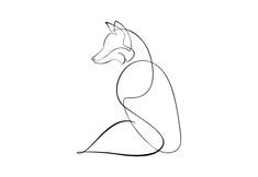 a black and white line drawing of a fox sitting down with its head turned to the side