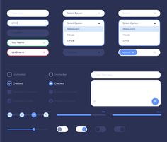 a set of web interface elements in different colors