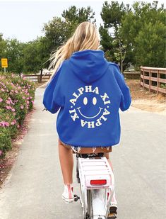 Delta Zeta Sweatshirt, Trendy Blue College Hoodie, Trendy Blue Hoodie For College, Relaxed Fit Hoodie For College Sports Season, Spring Sports Hoodie With Letter Print, Varsity Spring Hoodie With Letter Print, Sporty Relaxed Fit Hoodie For Campus, Relaxed Fit Sporty Hoodie For Campus, College Spring Hoodie Sweatshirt