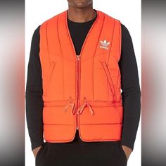 Adidas Adicolor Parley Puffer Vest Fall Winter Orange Men Size Large Hm6750 New Spring Sports Outerwear With Pockets, Casual Adidas Outerwear, Casual Orange Nylon Outerwear, Spring Adidas Outdoor Outerwear, Adidas Spring Outdoor Outerwear, Adidas Outdoor Outerwear For Spring, Adidas Outerwear With Pockets For Outdoor Activities, Adidas Urban Nylon Outerwear, Adidas Spring Outerwear For Streetwear