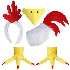 four different types of chicken headbands and gloves