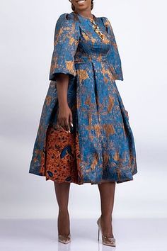 Plus Size Formal Blue Patchwork Round Neck Half Sleeve Glitter Midi Dresses Church Dresses For Women, Summer Tips, Dresses Occasion, African Fabric Dress, Patchwork Sleeve, Evening Gowns With Sleeves, African Dresses For Kids, African Print Clothing, Kente Styles