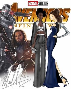 an image of the avengers movie poster with two women standing next to each other and one man