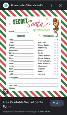 a printable secret santa's list for the holiday season is shown on an iphone screen