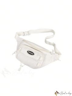 BirdinBag - High-capacity Fanny Pack with Stylish Letter Patch and Convenient Drawstring Closure Stylish Letters, Word Wrap, Waist Bags, Sling Bag, Fanny Pack, Front Zipper, Fashion Bags, Color White, Bag Lady