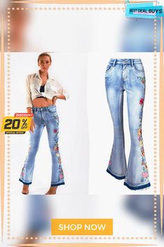 Flared and Embroidery Jeans Women's Floral Skinny Denim Pants Womanwide Leg Jeans Summer Embroidered Wide Leg Jeans, Embroidered Wide Leg Denim Bottoms, High Waist Embroidered Denim Blue Bottoms, Embroidered Denim Wide-leg Bottoms, Embroidered Wide Leg Denim Blue Pants, Embroidered Wide-leg Denim Bottoms, Embroidered Denim Blue Pants, Blue Embroidered Wide Leg Jeans, Non-stretch Denim Blue Bottoms With Floral Embroidery