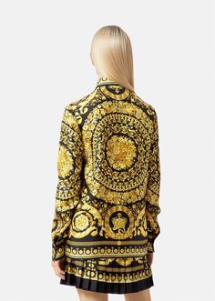 A recurring brand motif, this long-sleeve shirt features the Barocco print and is crafted from pure silk. A single Medusa button accents the button-down style. Silk Shirt, Shirt Sale, Online Design, Pure Silk, Accessories Design, Versace, Sleeve Shirt, Long Sleeve Shirts, Models