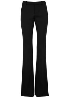 Elegant Party Flares, Sleek Wide Leg Flare Pants For Evening, Sleek Flare Wide Leg Pants For Evening, Elegant Flares For Night Out, Elegant Black Flares For Party, Luxury Fitted Wide Leg Full Length Pants, Elegant Wide-leg Flares For Evening, Elegant Wide-leg Flares For Party, Elegant Wide-leg Party Flares