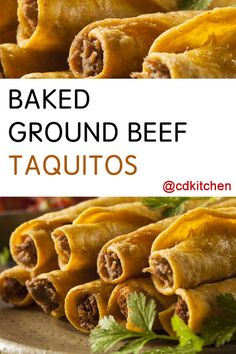 baked ground beef taquitos on a plate