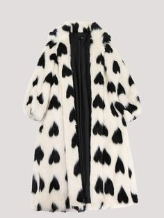 High Fashion Winter Outfits, Heart Clothes Aesthetic, Black And White Fur Coat, Lizzie Hearts, Winter Fits, Designer Style, Faux Fur Coat, Long Sleeve Maxi Dress