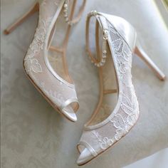 I Wore These Gorgeous Heels On My Wedding Day For About 6 Hours. The First Photo Was Taken By The Wedding Photographer. They Are Comfortable, Yet Have A “Something Borrowed” Feel To Them. They Have A Classic Look And Would Be Gorgeous For Any Occasion, Especially A Wedding! They Will Come In The Original Box :) Elegant Lace Open Toe Wedding Shoes, Elegant Open Toe Heels For Bride, Champagne Open Toe Wedding Shoes, Elegant Cream Heels For Bride, Fitted Champagne Heels For Wedding, Elegant Open Toe Wedding Shoes For Bride, Lace Wedding Heels, Elegant Wedding Shoes, Wedding Shoes Vintage