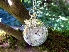 Pendant watch Art Nouveau silver dragonfly bird or flower filigree pocket watch necklace Vintage watch Victorian bronze gift for women Cute Pocket Watch, Vintage Silver Pocket Watch For Wedding, Elegant Silver Metal Pocket Watch, Vintage Silver Necklace With Butterfly Charm, Silver Pocket Watch With Locket, Silver Nickel-free Pocket Watch As Gift, Nickel-free Silver Pocket Watch As Gift, Vintage Silver Jewelry With Butterfly Charm, Silver Pocket Watch With Locket Pendant