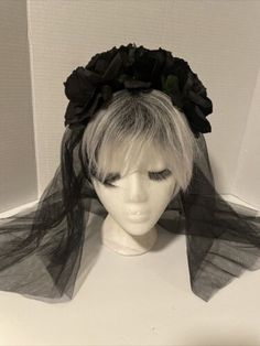 Day of The Dead Headpiece Veil Rose Flower Headband Halloween Costume New  | eBay Day Of The Dead Headpiece, Headpiece Veil, Black Flower Crown, Rose Flower Headband, Hair Accessories Collection, The Veil, Black Flower, Flower Headband, All Hair Types