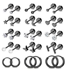 PRICES MAY VARY. [Tiny Stud Earrings Set]: Including 12 pairs flat back stud earrings and 3 pairs small hoop earrings. Dainty Earring sets for multiple piercing, such as cartilage earring, helix tragus piercing, lobe/rook/conch piercing etc. Multipack earring to match your ears flexibly [Hypoallergenic Gold Plated Earrings]: Flat back stud earrings are made of 316L surgical stainless steel, using 14K gold plated, safer than other electroplated earrings, no rust and tarnish, nickel free and lead Earlobe Piercings, Piercing Lobe, Cartilage Earrings Stud, Tragus Piercing, Earring Sets, Simple Stud Earrings, Flat Back Earrings, Cartilage Earring, Conch Piercing