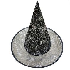 a black and white hat with spider webs on it