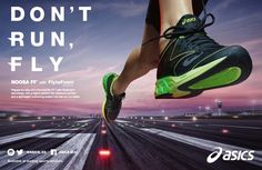 an advertisement for asics running shoes is shown in this advertismal image