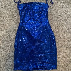 Super Cute And Brand New Blue Sequined Mini Dress For Summer, Chic Blue Mini Dress For Party, Blue Dressy Mini Dress For Party, Blue Formal Mini Dress With Sequins, Formal Blue Mini Dress With Sequins, Formal Blue Sequined Mini Dress, Spring Party Mini Dress In Royal Blue, Royal Blue Mini Dress For Spring Party, Blue Mini Dress For Spring Party