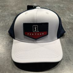 Pga Tour Pro Series Hat White And Navy Pro Series Moisture Wicking Sweatband Never Worn/Nwt From A Clean And Smoke Free Home Adjustable White Trucker Hat For Golf, White Six-panel Golf Hat, Pga Tour, Moisture Wicking, White Blue, Accessories Hats, Blue White, Color Blue, Mens Accessories