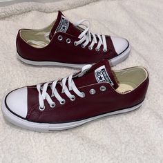 Brand New Converse Leather Burgundy Low Top Size 20 M Burgundy Leather Sneakers With Cushioned Footbed, Burgundy Leather Low-top Sneakers, Classic Leather Converse Sneakers, Converse Leather, Converse Brown, Burgundy Shoes, Shoes Converse, New Converse, Converse All Star