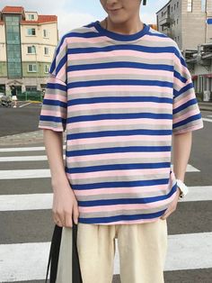 Wiaofellas - Hip Hop Striped T-shirt Men High Street Cec Harajuk Trend Short-sleeved Shirt Women Oversize Hong Kong Style Streetwear Size Suggest : Size S: weight 35kg-40kg, height 145-150cmSize M: weight 40kg-50kg, height 155-165cmSize L: weight 50kg-57.5kg, height 165-175cmSize XL: weight 57.5kg-65kg, height 170-175cmSize 2XL: weight 65kg-70kg, height 175-180cm Oversized Striped T-shirt For Summer, Multicolor Half Sleeve T-shirt For Summer, Casual Striped Crew Neck Shirt, Oversized Multicolor Short Sleeve Top, Multicolor Oversized Short Sleeve Tops, Multicolor Relaxed Fit Half Sleeve Top, Multicolor Half Sleeve Relaxed Fit Top, Casual Striped Short Sleeve T-shirt, Oversized Multicolor T-shirt For Summer