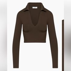 Very Comfortable & High-Quality Material. Stretchy (Will Fit Size Xsmall - Medium) Trendy Fitted Top With Seamless Collar, Fitted Brown Tops With Seamless Collar, Spring Long Sleeve Top With Seamless Collar, Fitted Brown Long Sleeve Casual Top, Fitted Brown Long Sleeve Top Casual, Casual Fitted Brown Long Sleeve Top, Aritzia Contour, Polo Tees, Latest T Shirt