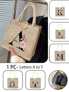 Initials Pattern Handbag, Floral Print Linen Handbag, Simple Large Capacity Handbag, Multifunctional Portable Teacher Handbag, Portable Casual Storage Handbag, Multifunctional Shopping Bag, New Design, Large Capacity, Ideal For Shopping, Shoulder Bag, Handbag, Crossbody Bag, Suitable For Daily Travel, Suitable For School, University, Work, Business, Commuting, Outdoor, Travel, Outing, Festival, Teacher'S Day, Best Teachers Day Gift Forever Khaki Casual   Polyester Colorblock,Letter,Plants Should Personalized Gift Bag, Wedding Gift Bag, Linen Handbags, Linen Flower, Back To School Gifts For Teachers, Linen Tote Bag, Teachers Day Gifts, Personalized Gift Bags, Wedding Gift Bags