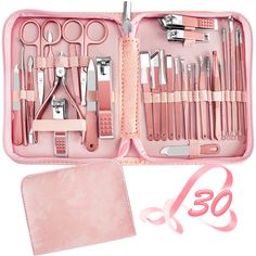 PRICES MAY VARY. 😍【30 Pieces Manicure Set】: 30 in 1 nail clipper set include facial care/ hand care/ foot care. Total nail clipper set comes with a leather case, make each conponent wear out less easily.can be used for eyebrows, ears, nose, fingernail, and toenail. （Perfect for all kinds of people, including men, women, girls, boys, seniors and babies.） 😍【Cost-effective Manicure Kit】: The high-quality professional manicure and beauty kit contains 30 kinds of care tools for hands, feet and face Pedicure Set, Pedicure Kit, Manicure Kit, Pedicure Tools, Beauty Nail, Manicure Y Pedicure, Manicure Set, Grooming Kit, Manicure Tools