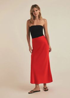 For special occasions. Any occasion, actually. The bias-cut Favorite Skirt in Pomodoro has a high, pull-on waist and a billowy fit that hugs in all the right places. Cut from a silky-soft polyester satin fabric made in Korea, it's super easy to style up or down. (It looks especially sweet with The Colette Top or The Do Silk Flowy Skirt For Night Out, Silk Skirt For Night Out, Chic Silk Maxi Skirt With Satin Finish, Party Skirt With Bias Cut, Flowy Silk Skirt With Satin Finish, Party Skirt With Bias Cut And Relaxed Fit, Party Skirt With Bias Cut In Relaxed Fit, Fitted Silk Skirt For Date Night, Chic Satin Bias Cut Skirt