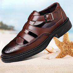 Category:Sandals; Upper Materials:Leather; Season:Summer; Gender:Men's; Toe Shape:Round Toe; Style:Casual,Beach; Outsole Materials:Rubber; Occasion:Office  Career,Daily; Closure Type:Buckle; Function:Breathable; Pattern:Solid Colored; Listing Date:03/14/2024; 2024 Trends:Brogue,Fishermen sandals,Wingtip Shoes,Closed Toe Sandals Wingtip Shoes, Mens Leather Sandals, Closed Toe Sandals, Sandals Casual, Men's Sandals, 2024 Trends, Buckle Shoes, Summer Sandals, Toe Sandals