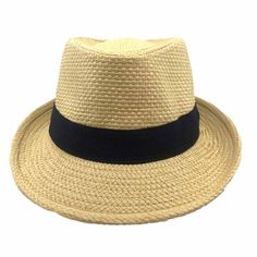 Classic fedora hat with teardrop crown. Slight front pinch. Narrow brim, 2" wide. Black band. Cotton inner band with drawstring to reduce size. 100% paper straw. Summer Fedora Hat, Hats For Small Heads, Summer Fedora, Paper Straws, Fedora Hat, Panama Hat, Fedora, Straw, Crown