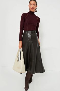 Burgundy Paxton Knit Turtleneck | Sea New York Leather Skirt And Boots, Denim Label, Skirt And Boots, High Rise Skirt, Sea New York, Cocktail Attire, Knit Turtleneck, Perfect Wardrobe, Recycled Leather