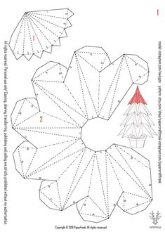 an origami christmas tree is shown in red