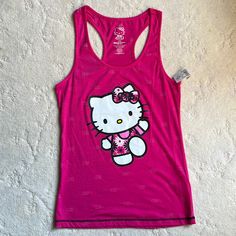 Kids Size Large 60% Cotton, 40% Polyester Hello Kitty Print Stretch Top For Summer, Stretch Hello Kitty Print Top For Summer, Pink Racerback Tank Top For Loungewear, Pink Hello Kitty Cotton Top, Pink Fitted Kawaii Top, Fitted Pink Kawaii Top, Hello Kitty Print Tops For Summer Loungewear, Pink Racerback Top For Loungewear, Pink Tank Top For Summer Sleepover