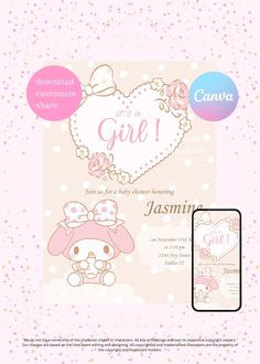 Kitty Girl, Kawaii Kitty, Party Invitations Printable, Design Websites, Printable Party, Digital Invitation, Image Frame, Party Invite, Font Style