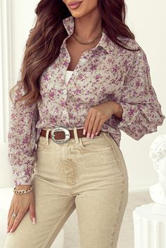 This button-up shirt showcases trendy floral prints and elegant bishop sleeves, perfect for a polished look at work, school, or on a date.Tops > Blouses & Shirts Material: 100%Polyester Style: Elegant Sleeve Length: Long Sleeve Occasion: Daily Neckline: Shirtcolla Color: pink Silhouette: Shift Details: Button Pattern: Floral Denim Short Jumpsuit, Two Piece Set Pants, Plus Size Mini Dresses, Cardigan Sweater Vest, V Neck Shirt, Evening Dresses Plus Size, Outerwear Vest, Pink Floral Print, Bishop Sleeve