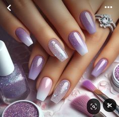 Lavender Ombre Nails, Orlando Nails, Purple Nail Art Designs, Glitter Gradient Nails, Gyaru Nails, Purple Ombre Nails, Purple Glitter Nails, Pink Nail Colors, Purple Nail Art