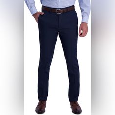 Slim Fit Poly/Wool/Spandex Pants With Flat Front Style, Belt Loops, Zip Closure, Half Front Lined, Coin Pocket, And Back Pockets. 34x34 Black Dress Pants Men, Fitted Slacks, Mens Slacks, Slacks Trousers, Slim Fit Dress Pants, Blue Dress Pants, Spandex Pants, Slack Pants, Slim Fit Dress