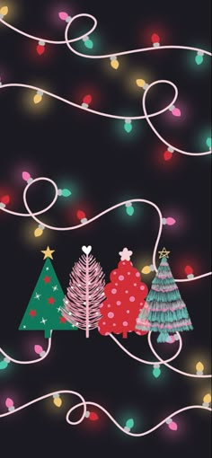 christmas trees and lights on a black background