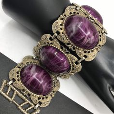 Vintage Purple Metal Bracelets, Vintage Purple Bracelet For Formal Occasions, Purple Vintage Jewelry For Party, Handmade Vintage Purple Bracelets, 1960 Jewelry, Lucite Bracelets, Vintage Jewelry Antique, Victorian Revival, Mid Century Jewelry