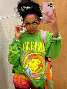 Nirvana Smiley Face Sweatshirt – Luxandluxy Casual Blouses For Women, Y2k Tees, Nirvana Sweatshirt, Nirvana Smiley Face, Casual Blouses, Face Print, Fall Clothes, Print Sweatshirt, Casual Blouse