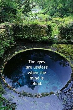 the eyes are used to see when the mind is blind quote on blue water surrounded by trees