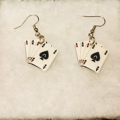 "Playing Cards earrings (rummy earrings , deck of cards jewelry, 4 queens earrings, miniature earrings) Adorable miniature playing cards earrings. There are seven different designs to choose from! Check out the pictures and make your choices at checkout. Each set is sealed with a glossy finish. Check out my other miniature novelty earrings in my shop. Lots to choose from! All my earrings in my shop feature nickel Free Fishhooks- great for sensitive ears. Lightweight plastic earrings. Good for ki Earrings Artificial, Queen Earrings, Weird Jewelry, Cards Deck, Quirky Earrings, Food Earrings, Plastic Earrings, Funky Earrings, Homemade Jewelry