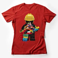 Lego Builder Graphic T-Shirt, Colorful Construction Toy Print for Kids and Adults Female T-Shirt Custom graphic T-Shirt.Customize your color Playful Crew Neck T-shirt For Playtime, Playful Red Character Print T-shirt, Red Character Print T-shirt For Playtime, Playful Red T-shirt With Character Print, Playful Red Cartoon Print T-shirt, Playful Red T-shirt With Cartoon Print, Multicolor Cartoon Print T-shirt For Playtime, Character Print Crew Neck T-shirt For Playtime, Crew Neck T-shirt With Character Print For Playtime