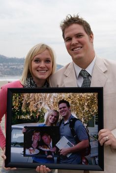 a man and woman posing for a picture with the caption, every anniversary take a picture with last year's photo imagine what