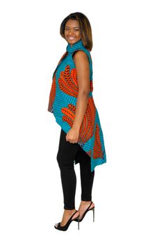 Chic Asymmetrical Vest For Layering, Chic Fitted Vest With Asymmetrical Hem, Fitted Vest With Asymmetrical Hem For Spring, Spring Asymmetrical Vest For Layering, Spring Layering Vest With Asymmetrical Shape, Chic Asymmetrical Workwear Vest, Asymmetrical Fall Workwear Vest, Simple Tunic Top, Ankara Kimono