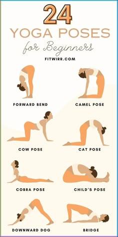 the yoga poses for beginners are shown in this graphic style, with instructions on how to