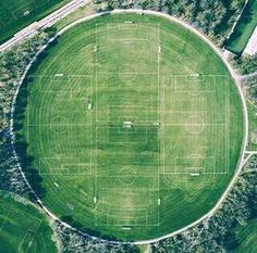 an aerial view of a soccer field