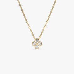 Discover the charm of our 14K Solid Gold Diamond Mini Clover Necklace. This exquisite piece features a 0.15 carat diamond flower pendant, offering a touch of luxury in a dainty design. Perfect for those who appreciate elegant fine jewelry, it makes an ideal birthday gift. Embrace timeless sophistication with this delicate floral necklace, crafted to enhance any ensemble. * Gold Kt: 14K * Custom Gold Color: Rose Gold, Yellow Gold, White Gold * Length & Width: 6.5 x 6.5 MM * Round Diamonds:  4 Pcs 2.0 MM * Total CTW: 0.15 * Diamond Color-Clarity: G Color  SI Clarity * Setting Type: Prong Setting ▶ See more of our Diamond Necklace here - http://etsy.me/2mqa6O1 ▶ See our storefront here - http://etsy.me/2lUcVnH  ▶ All store sections here * Diamond Rings - http://etsy.me/2lwKUl8 * Diamond Earri Diamond Flower Pendant, Clover Pendant, Necklace Elegant, Gold Armband, Clover Necklace, Jewelry Birthday, Ruby Jewelry, Floral Necklace, Diamond Flower